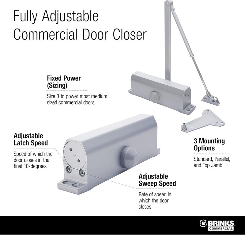 BRINKS Commercial Heavy Duty UL Listed Door Closer, Aluminum Finish - Commercial Door Hardware for Offices & Buildings - Image 4